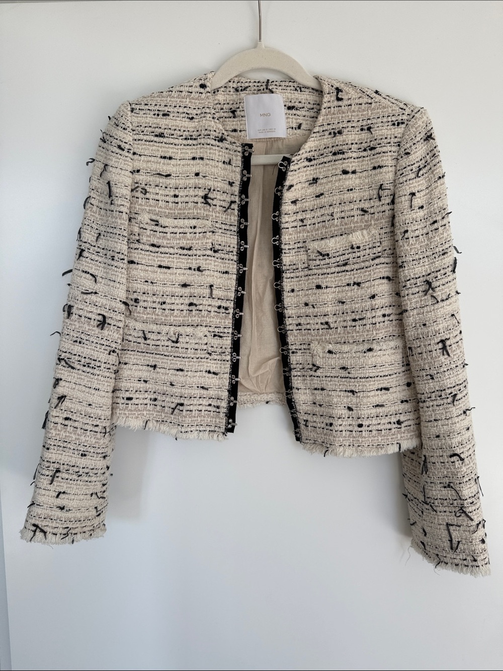 Mango Cream and Black Tweed Cropped Blazer
